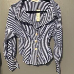 Commense Blue and White Vertical Stripe Button-Down Shirt